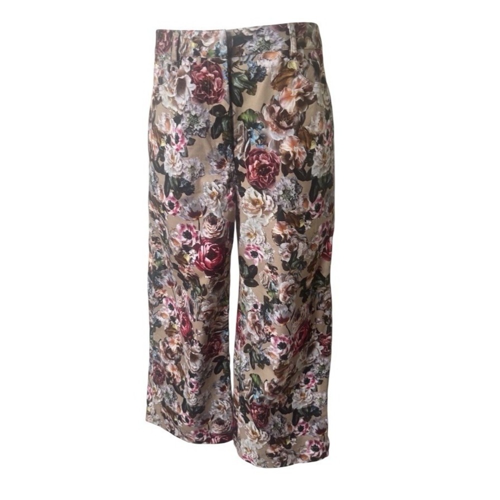 Adam Lippes Floral Print Wide Leg Poplin Pants Logo Name Women's Size 10